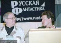 Boris Strugatsky and Dmitriy Vatolin before the presentation